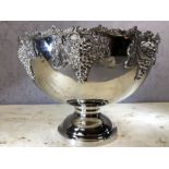 Large silver plated punch bowl with grape motif, approx 38cm in diameter x 26cm in height