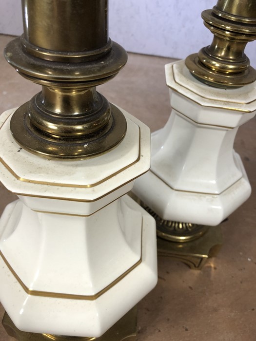 Pair of brass and porcelain stiffel lamps, each approx 69cm in height - Image 4 of 5