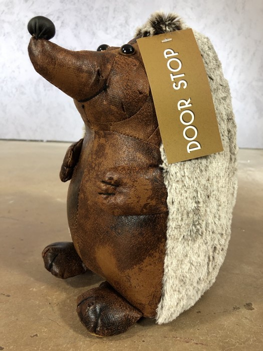 Leather doorstop in the form of a hedgehog, approx 27cm in height
