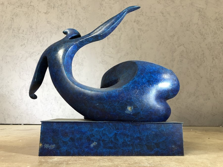 Abstract blue bronze of a figure, approx 42cm x 35cm - Image 6 of 7