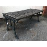 Low Garden table with wooden slats & with metal ends