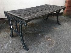 Low Garden table with wooden slats & with metal ends