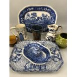Collection of china to include Copeland Spode, Dartmouth green vase, Royal Doulton mugs etc