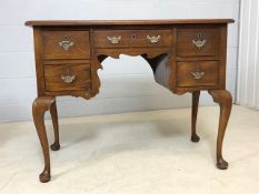 Writing desk on Queen Anne legs with original fittings, approx 97cm x 51cm x 76cm tall