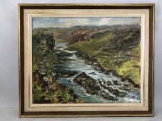 Oil on canvas of a countryside river scene approx 50 x 40cm label to reverse reads River Barle
