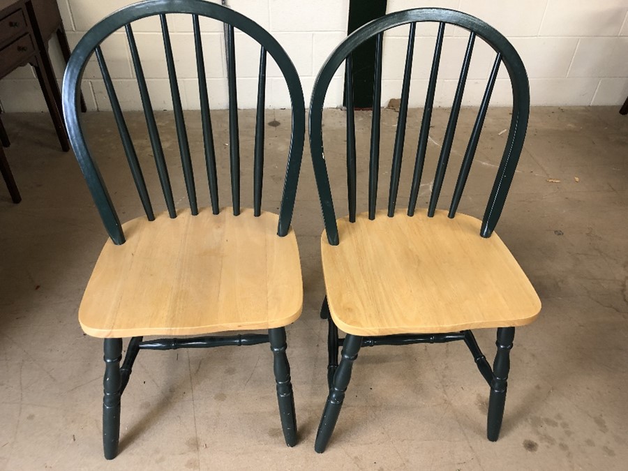 Pair of modern chairs with green painted slat back and pine seats - Image 2 of 3