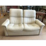 Cream leather reclining two seater stressless style sofa