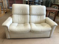 Cream leather reclining two seater stressless style sofa