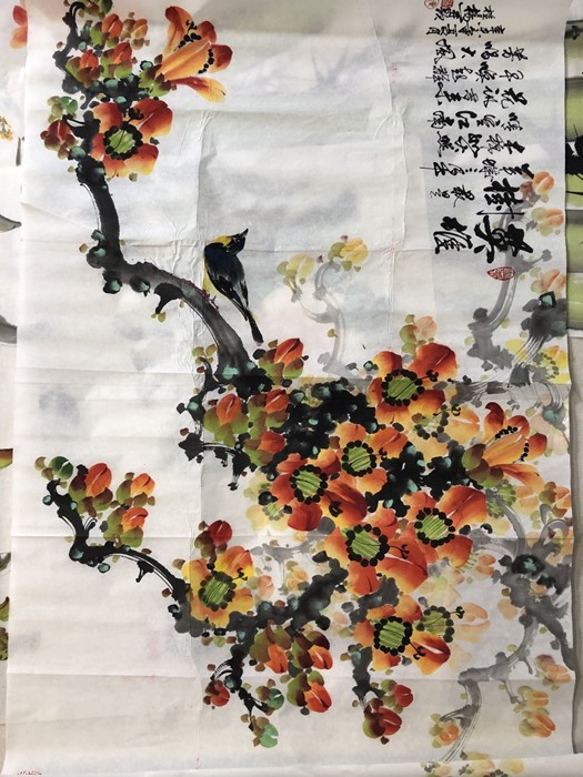 Large collection of Chinese hand painted ink and watercolour studies of bamboo, blossom and birds, - Image 4 of 10