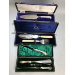 Collection of boxed Silver and silver plated items to include silver handled cheese knife and silver