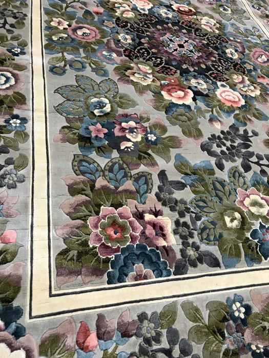Chinese silk soft green ground rug with floral design, approx 168cm x 245cm - Image 3 of 6