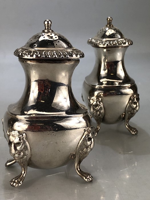 Silver plated cruet set with blue glass liners, salts, sugar shaker etc..... - Image 6 of 6