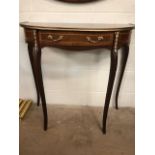 Semi circular hall or occasional table with gold gilt ormolu detailing and single drawer, approx.