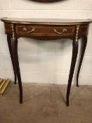 Semi circular hall or occasional table with gold gilt ormolu detailing and single drawer, approx.