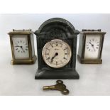 Three Mantle Clocks, two brass and one by Aynsley
