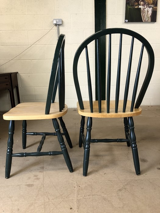 Pair of modern chairs with green painted slat back and pine seats - Image 3 of 3