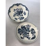 Two 18th Century Worcester Flower and butterfly pattern ceramic bowls the larger approx 15cm