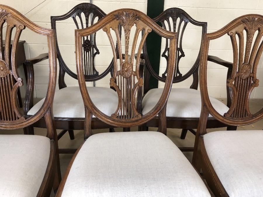 Set of five shield back dining chairs with upholstered seats and wheatsheaf design, to include two - Image 2 of 4