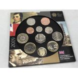 UK 2009 Royal Mint Uncirculated Coin Collection with Kew Gardens 50p present, 11 coins in total