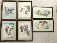 Set of four framed Chinese pen and ink drawings of children, each approx 43cm x 33cm along with