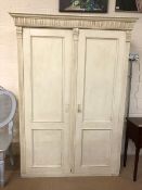 Painted pine wardrobe with two doors and internal rail, approx 125cm x 174cm x 53cm