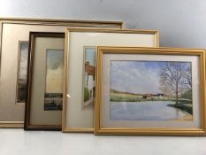 Collection of four original framed watercolours