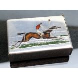 Victorian silver vesta case with enamel race horse passing the finishing post, London 1886, by