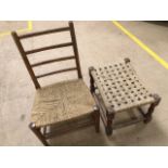 Rush seated child's chair and a rush-seated low stool