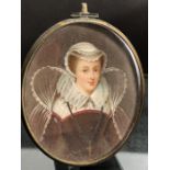Hand painted miniature of a young Mary Queen of Scots approx 9cm x 7.5cm in a brass frame with a