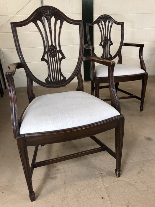 Set of five shield back dining chairs with upholstered seats and wheatsheaf design, to include two - Image 3 of 4