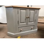 Pine and cream painted corner TV unit with cupboard and drawer under