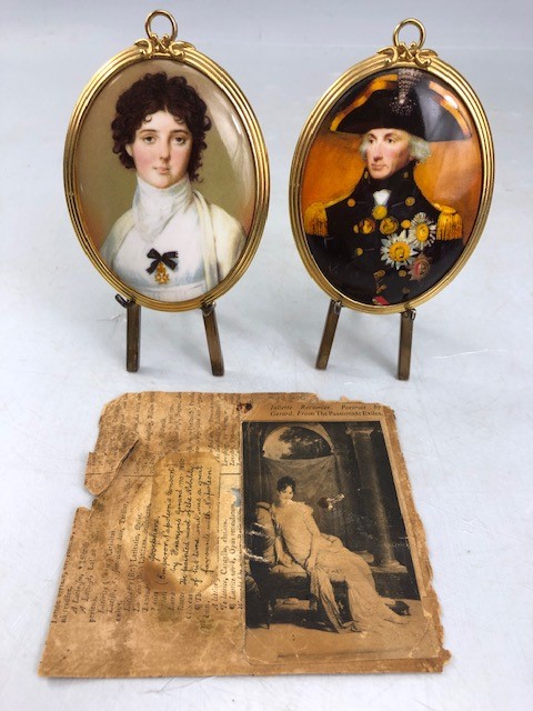 Pair of framed miniatures on easels, each approx 10cm in height, Napoleon and Josephine, Guardian