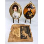 Pair of framed miniatures on easels, each approx 10cm in height, Napoleon and Josephine, Guardian