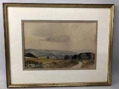 Charles Knight Watercolour painting "Summer Rain over Totnes" 36 x 24cm
