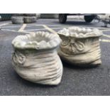 Pair of garden planters shaped like grain sacks