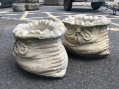 Pair of garden planters shaped like grain sacks