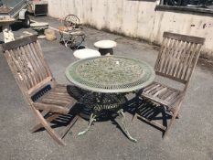Garden table and two teak chairs bistro style