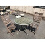 Garden table and two teak chairs bistro style