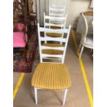 Four Danish white painted ladder back chairs by Mobelstoff Model 6244