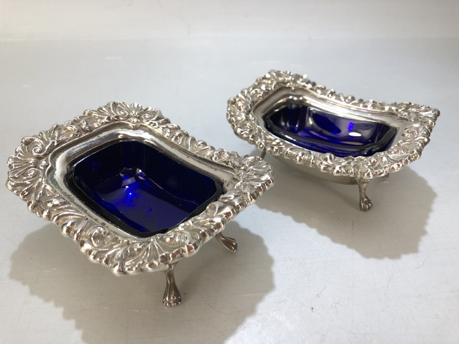 Silver plated cruet set with blue glass liners, salts, sugar shaker etc..... - Image 2 of 6