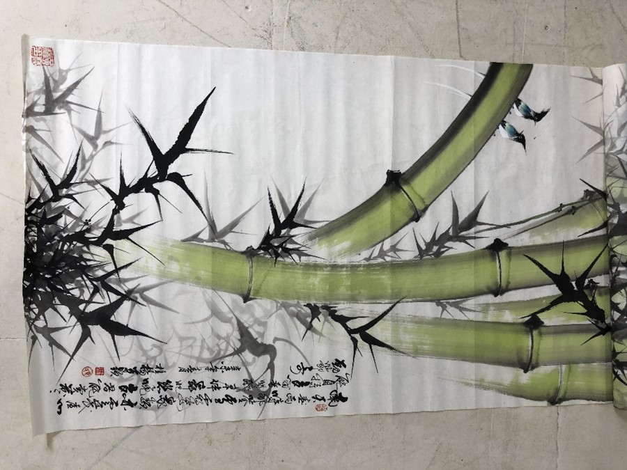 Large collection of Chinese hand painted ink and watercolour studies of bamboo, blossom and birds, - Image 9 of 10