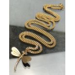 9ct Gold curb link necklace and 9ct Gold pendant in the form of a dragonfly chain approx 56cm and