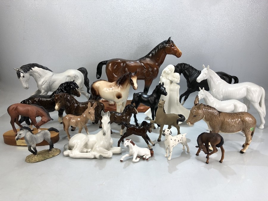 Large collection of china animals, largely horses, to included five Beswick horses, two Beswick