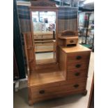 Satinwood bedroom dressing stand / valet with mirror and four drawers, approx 109cm x 50cm x 168cm