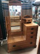 Satinwood bedroom dressing stand / valet with mirror and four drawers, approx 109cm x 50cm x 168cm