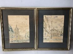Two Pen and Watercolour paintings by John Linfield B. 1930 entitled "Paris - The Opera" and "Paris