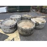 Five Concrete garden planters as found