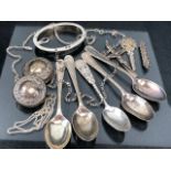 Collection of mostly scrap Silver items to include a set of four sheffield hallmarked spoons