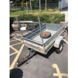 Aluminium car trailer by Noval with electrics and spare tire, load area approx 100cm x 155cm