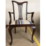 Large mahogany carver / elbow chair with contemporary padded seat